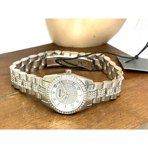Bulova Women\'s Watch 96L313 Quartz Mother of Pearl Dial Silver Steel 24mm